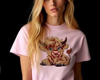 Highland cow embroidery long sleeve shirts black only unless requested