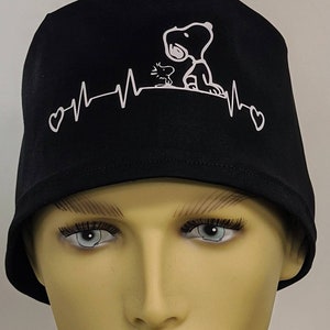 doggy heartbeat scrub cap, styles include ponytail, hybrid, mens, surgeon cap, bouffant