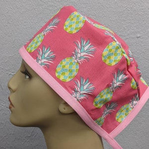 Pink pineapple hybrid, ponytail, mens, surgeon cap style scrub hat