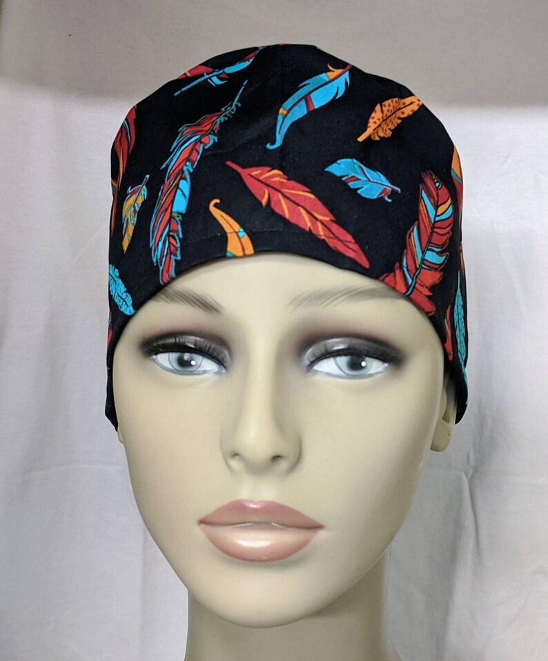 Turquoise Feathers Ponytail Scrub Hat - Etsy