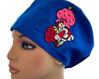 Embroidered Strawberry Scrub Hat, Ponytail or Hybrid Style