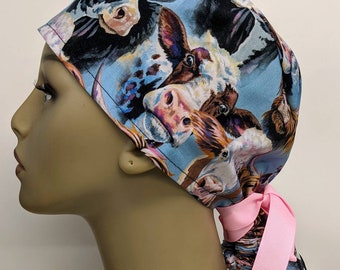 Cow portrait ponytail, hybrid, surgeon cap/men scrub hat