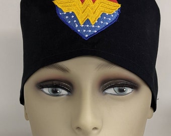 Embroidered Wonder Woman Scrub Hat: Ponytail Hybrid Style