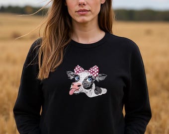 Holstein Cow embroidered with funny expression black only