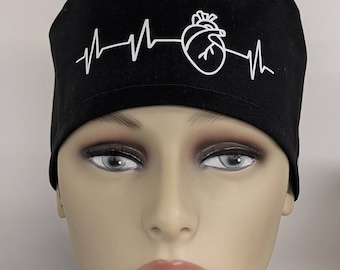 Heart organ ekg hybrid, ponytail , mens,surgeon cap, Bouffant, Pixie scrub caps,cap