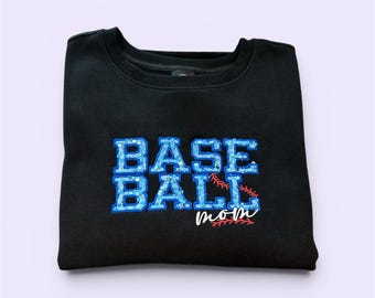 Embroidered Baseball Mama Sweatshirt, Sequin Applique Crewneck, Game Day Style