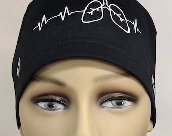 Lungs ekg hybrid, ponytail , mens,surgeon cap, Bouffant, Pixie scrub caps