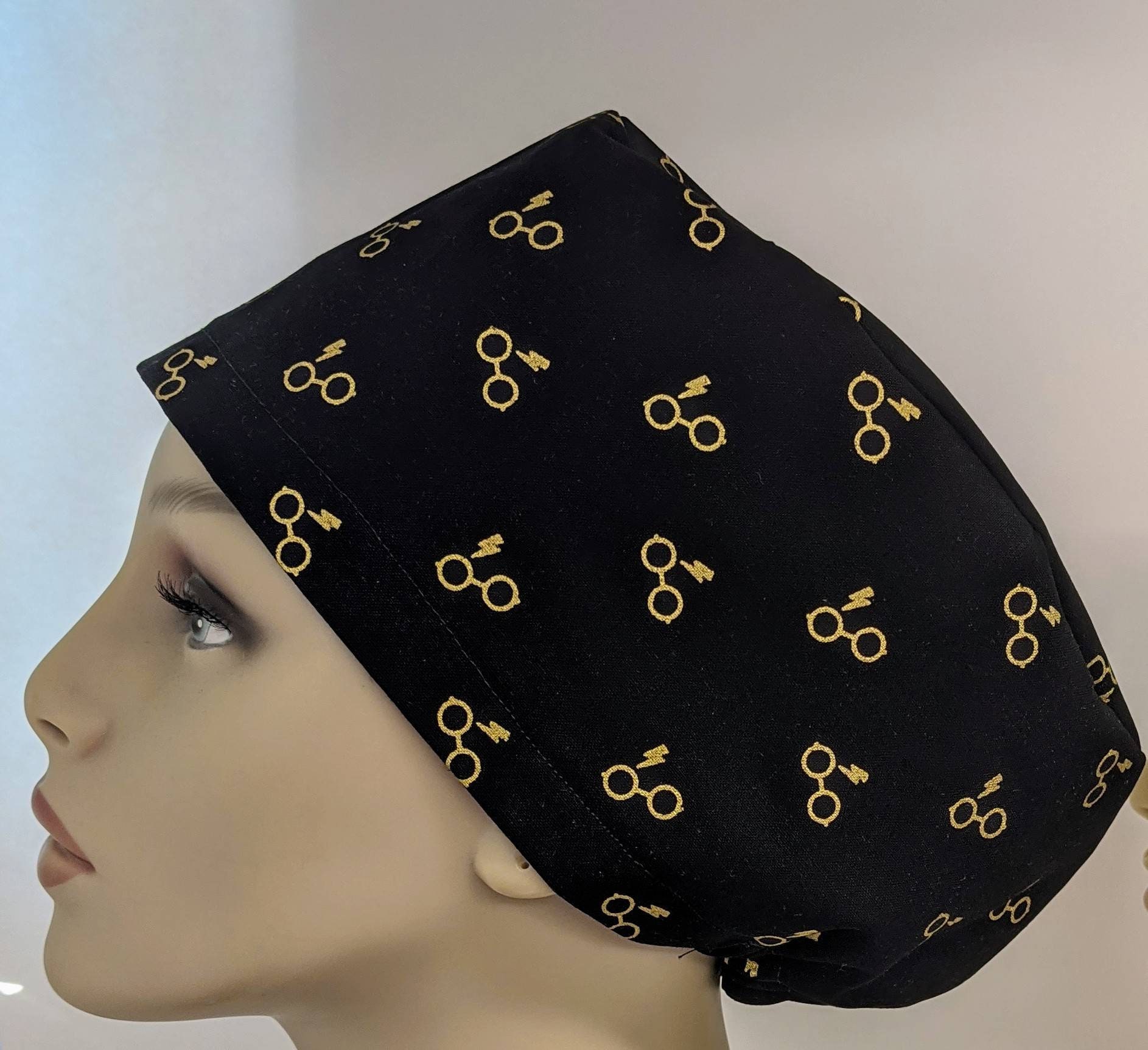 Harry potter glasses scrub cap.. ponytail, hybrid, surgeon cap