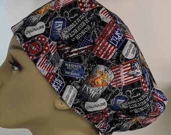 Marines dog tag scrub cap. Ponytail, hybrid, surgeon cap/mens