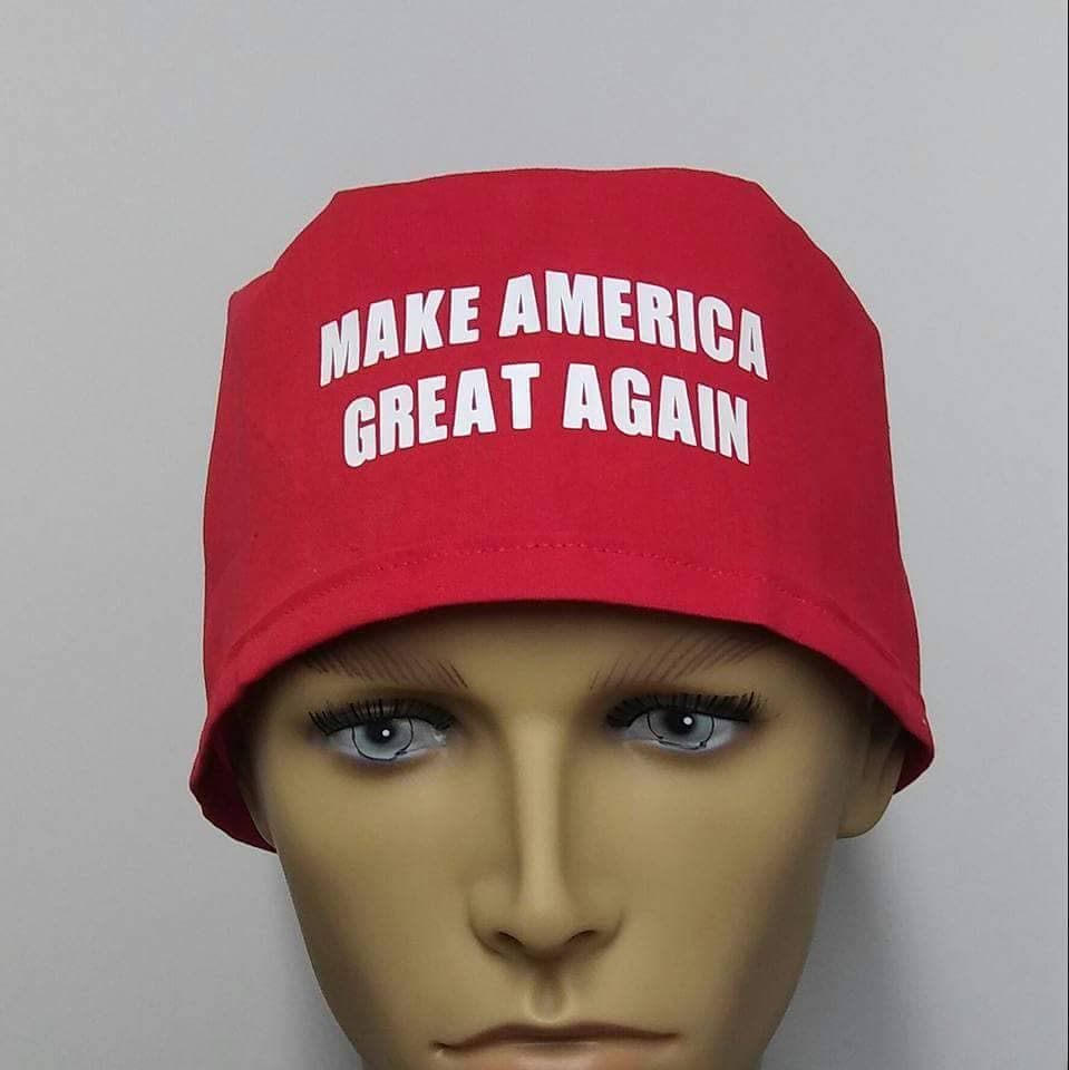 Scrub Hat, Make America great again, Men's, ponytail, hybrid, bouffant and pixie and surgeon cap- Free Shipping