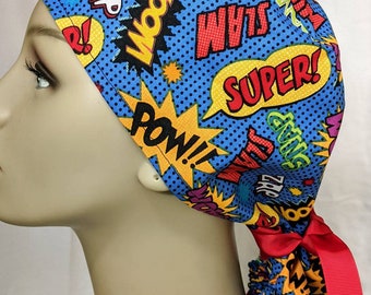 Comic ponytail scrub hat
