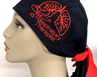 Respiratory Therapist Embroidered Scrub Hat: Ponytail or Hybrid Style