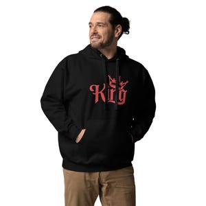 King-hoodie met print – 'King'-tekst op de voorkant + 'King-speelkaartontwerp' op de achterkant
