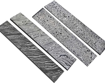 Lot of 4 DAMASCUS Steel Pattern billets 12" long  handmade Damascus  bar with 2" wide for Hunting  knife making supply Thick 4MM Fix blade