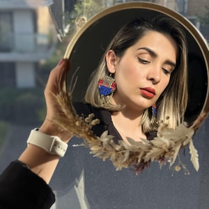 Handmade Earrings – Silk & Metal Fabric Jewellery – Traditional Boho Accessories – Unique – Artistic Gift for Her – Ethnic Handmade Jewelry