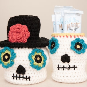 Halloween Crochet Pattern, Sugar Skull, Home Decor, Crochet Basket, Trick or Treat, Skull Crochet Pattern, Fall, DIY Crochet, Bowl (54)