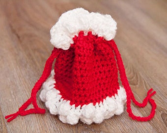 Christmas Crochet Patterns, Santa Hat, Treat Bag, Crochet Drawstring Bag Pattern, Quick Crochet, Easy DIY Gift, Christmas Treat Bag 89