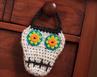 Crochet Sugar Skull Pattern, Crochet Party Favors, Halloween Crochet Pattern, Crochet Skull, Crochet Bag Kids, Crochet Pouch Pattern  (37)