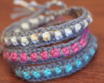 Crochet Bracelet Pattern, Yarn Jewelry, Crochet Jewelry Pattern, Jewelry Tutorial, Fiber Jewelry, Easy Crochet Pattern, Tie On Bracelet (64)