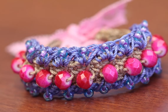 Crochet Bracelet Cuff With Embroidered Beads Crochet Lace Crochet Jewelry  Boho Style Bracelet Flowers and Beads Hand Crocheted - Etsy | Crochet  jewelry, Crochet bracelet, Diy bracelets lace