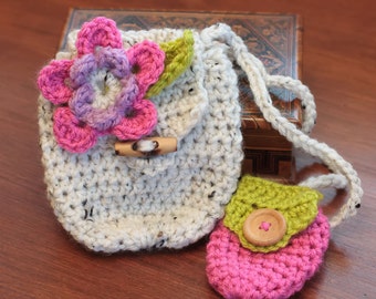 Crochet Bag Pattern, Little Girl Purse Pattern, Flower Pouch, Crochet Toy Pattern, Kids Crochet, Easy DIY Gift for Girls, Toy Handbag (50)
