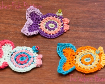 Crochet Applique Pattern, Fish Decoration, Thread Crochet Pattern, Ocean Crochet (96)