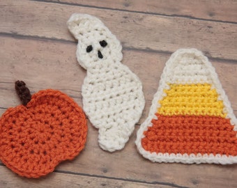 Halloween Applique Patterns, Halloween Crochet, DIY Crochet, Pumpkin, Crochet Ghost Pattern, Crochet Candy Corn, Halloween Decorations (81)