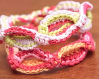 Mönster för virkat armband, handledning för virkade smycken, armband med knytband, garnarmband, enkelt virkmönster, mönster för virkade smycken, gör-det-själv (3)