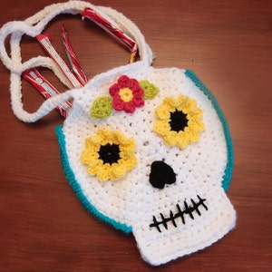 Crochet Halloween Bag, Skull Pattern, Halloween Crochet Patterns, Sugar Skull Pattern, Halloween Candy Bags, Crochet Bag Pattern 65 image 4