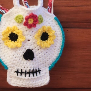 Crochet Halloween Bag, Skull Pattern, Halloween Crochet Patterns, Sugar Skull Pattern, Halloween Candy Bags, Crochet Bag Pattern 65 image 1