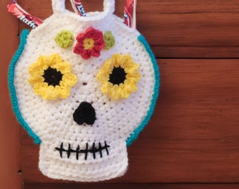 Crochet Halloween Bag, Skull Pattern, Halloween Crochet Patterns, Sugar Skull Pattern, Halloween Candy Bags, Crochet Bag Pattern (65)