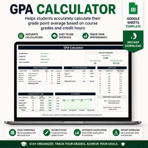 GPA Calculator Template Excel Google Sheets | Grade Point Average Tracker for Students | Transcript Tracker Semester Planner