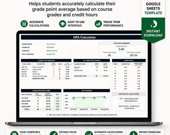 GPA Calculator Template Excel Google Sheets | Grade Point Average Tracker for Students | Transcript Tracker Semester Planner