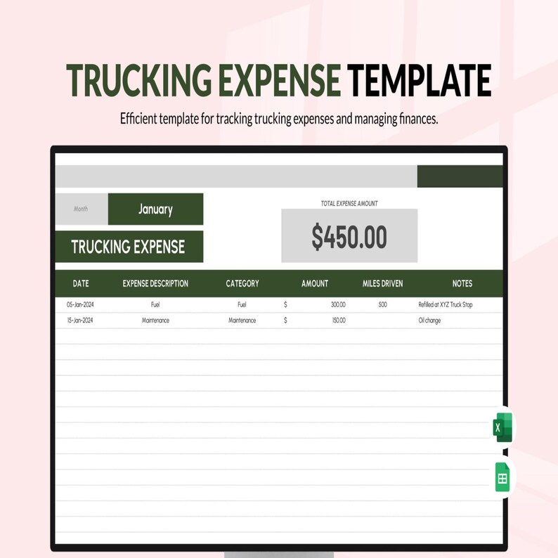 Trucking Expense Tracker Template – Excel & Google Sheets Fuel ...