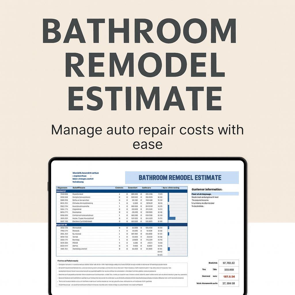 Bathroom Remodel Estimate Template • Excel & Google Sheets • Bathroom ...