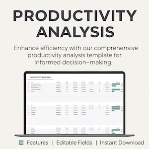 Mall för produktivitetsanalys i Excel och Google Sheets | Prestationsspårning för anställda | Instrumentpanel för tidshantering | Rapport om uppgiftseffektivitet