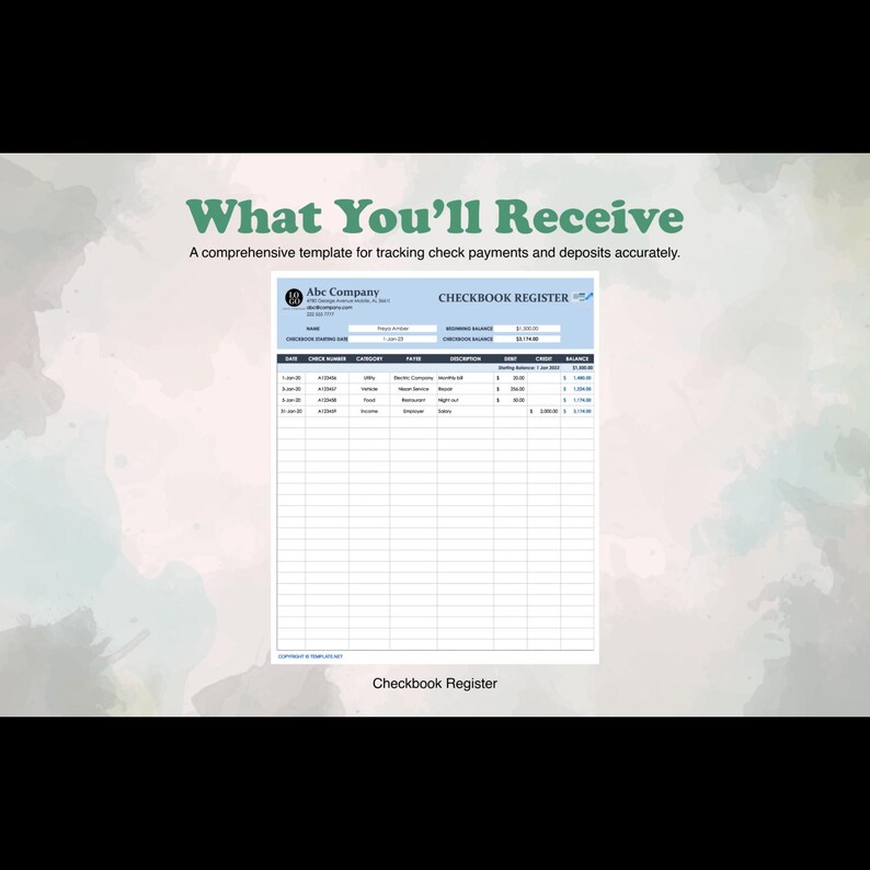 Received Register Checkbook Register Template Excel Google Sheets – Ledger, Transaction ...