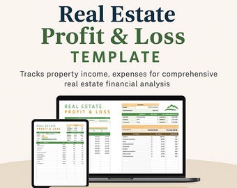 Plantilla de pérdidas y ganancias inmobiliarias / Estado de resultados de Excel y Hojas de cálculo de Google / Seguimiento de ingresos y gastos de alquiler / Hoja de contabilidad para agentes inmobiliarios
