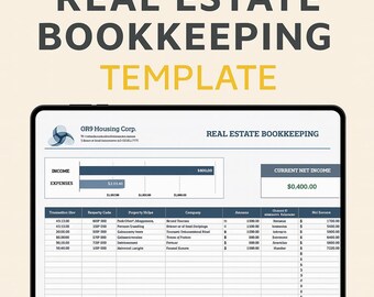 Sjabloon vastgoedboekhouding Excel en Google Spreadsheets | Inkomsten- en onkosten makelaar, budgetlogboek, financiële spreadsheet, bewerkbaar blad