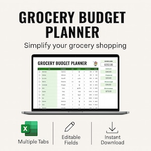 Grocery Budget Planner Template | Food Expense Tracker | Meal Budget Sheet | Excel & Google Sheets | Monthly Grocery Tracker | Digital
