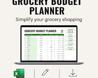 Modello di pianificatore di budget per la spesa / Monitoraggio delle spese alimentari / Foglio di budget per i pasti / Excel e Fogli Google / Monitoraggio mensile della spesa / Digitale