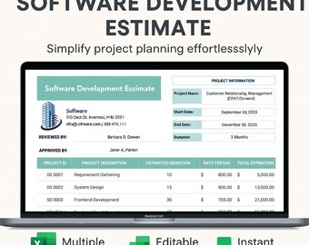 Software Development Estimation Template Excel Google Sheets • Software Project Estimate Calculator • Dev Bid Spreadsheet Form