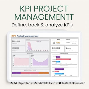 KPI Project Management Dashboard Excel & Google Sheets | Task Tracker Template | Milestone Planner | Team Progress Spreadsheet