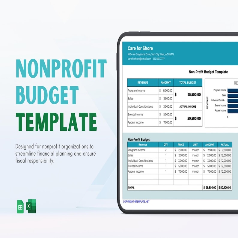 Nonprofit Operating Budget Template Excel & Google Sheets • Fiscal Year ...