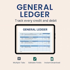 General Ledger Template Excel Google Sheets – Chart of Accounts, Journal Entries, Trial Balance, Financial Reports, Editable Ledger