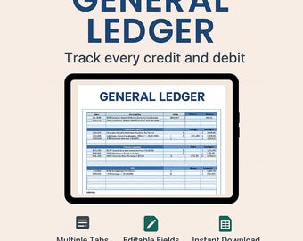 General Ledger Template Excel Google Sheets – Chart of Accounts, Journal Entries, Trial Balance, Financial Reports, Editable Ledger