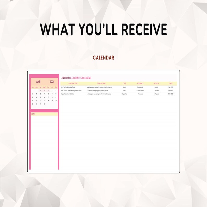 Linkedin Content Calendar Template Social Media Post Planner