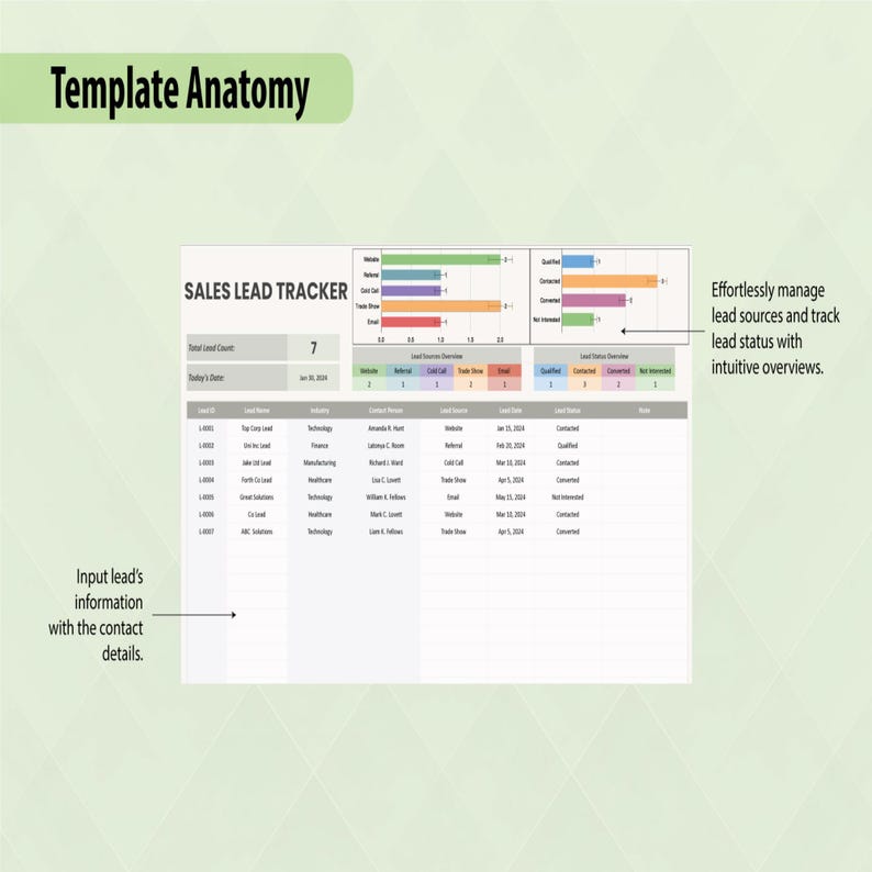 Sales Lead Tracker Template Excel & Google Sheets • CRM Spreadsheet ...