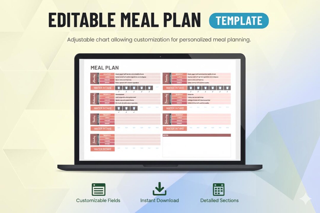 Editable Meal Plan Template Excel & Google Sheets | Weekly Meal Planner ...