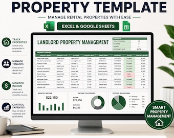 Landlord Property Management Template Excel & Google Sheets | Rental Income, Expense and Tenant Tracker Dashboard